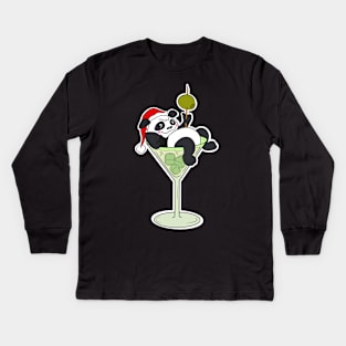 Christmas Quarantini Panda Drink - Santa in glass for girls Kids Long Sleeve T-Shirt